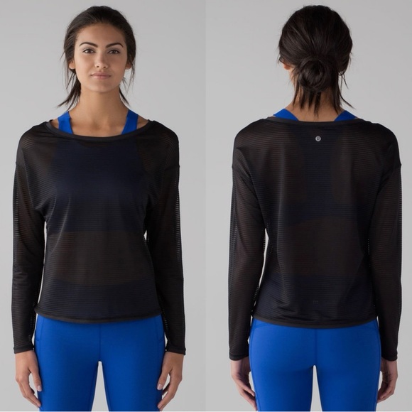 Black Lululemon striped mesh long sleeve - Picture 1 of 4